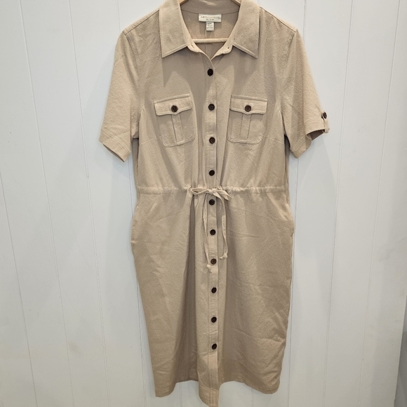 Appleseed Midi Dress Women's Size 12P Tan Midi Lightweight Button Up - Picture 1 of 5